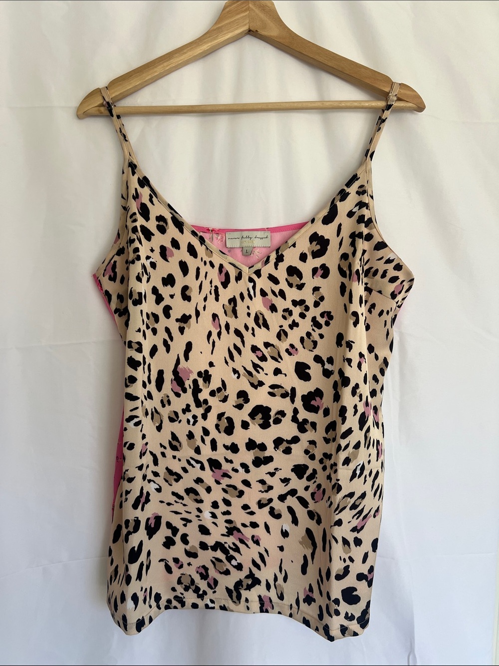 Vici Beige Leopard Print Camisole with Pink Accents